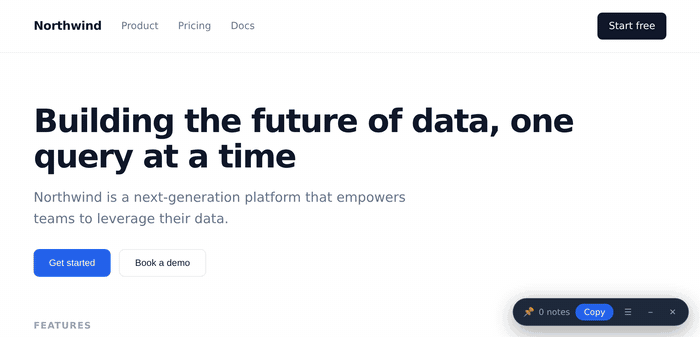 Tack: rewrite an element's text, adjust its size with a live preview, and copy the review for your agent
